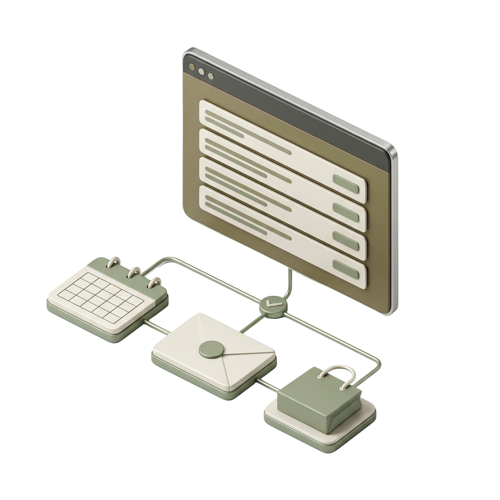 Diagrama de una web conectada con una agenda, mensajes y pedidos